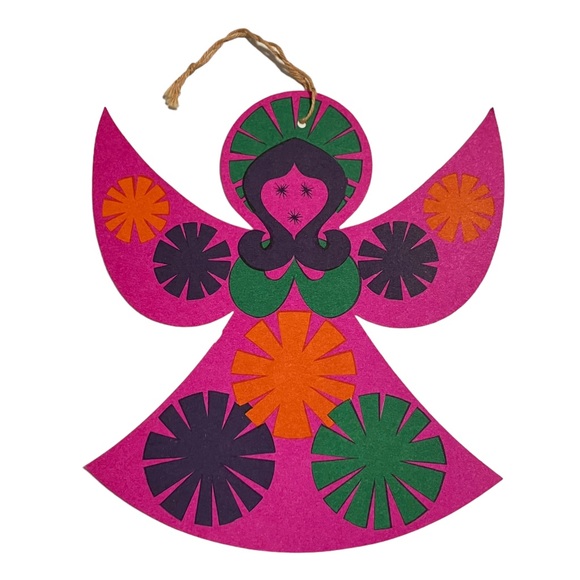 Vintage Retro Funky Angel Party House Cardboard Christmas Ornaments Lot of 5 - Picture 5 of 10